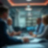 A strategic meeting setting with professionals discussing a business proposal