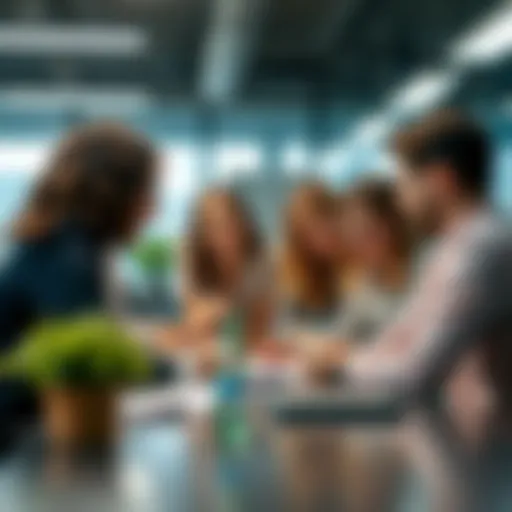 A creative team building activity in a modern office setting