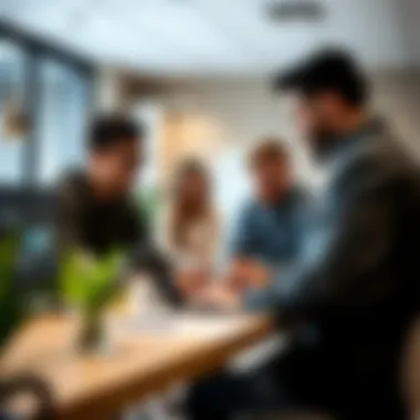Collaborative workspace featuring team collaboration on client management