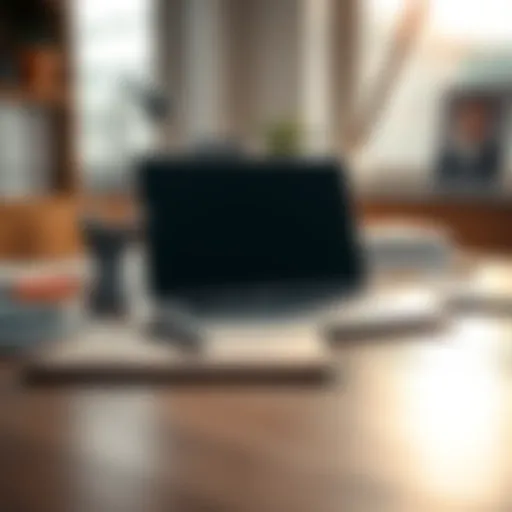 A well-organized desk with notepad and laptop ready for a sales call