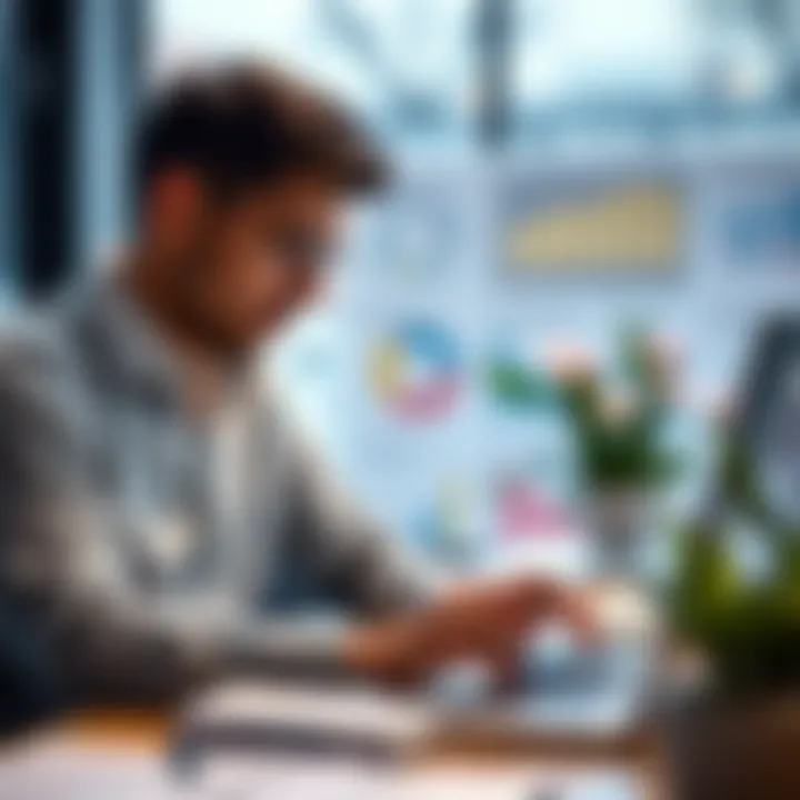 A business professional analyzing social media metrics on a laptop