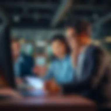 Sales team collaborating with CRM technology